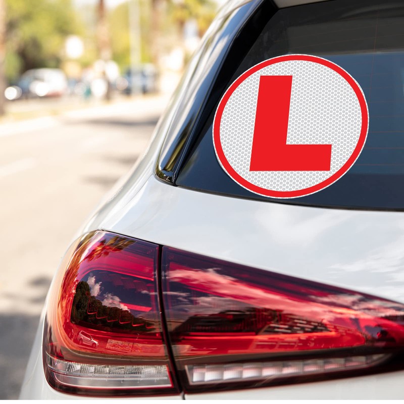 CVANU 2pcs Reflective L-Board Learner Driver Vinyl Exterior Decal Red_(15cm