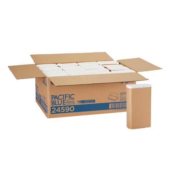 Pacific Blue Basic Recycled Multifold Paper Towels (Previously branded Envision) by GP PRO (Georgia-Pacific), White, 24590, 250 Towels Per Pack, 16 Packs Per Case (4000 Total), 9.20" x 9.40