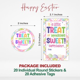 40 Pcs Happy Easter Sticker Set - Colorful Plaids A Little Treat for Some Bunny Sweet - 20 Round Stickers & 20 Adhesive Tags for Easter Day Gift Wrapping, Envelope Seals Party Favor & Supplies - E02