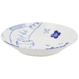 Ceramic Indigo Nohon Cat Bread Plate, Wheat
