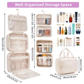 YINGLANG Hanging Toiletry Bag,Travel Large Capacity Makeup Bag Organizer for Women,PU Leather Toiletry Bag for Men with Clear Window,Travel Size Accessories (Pink)