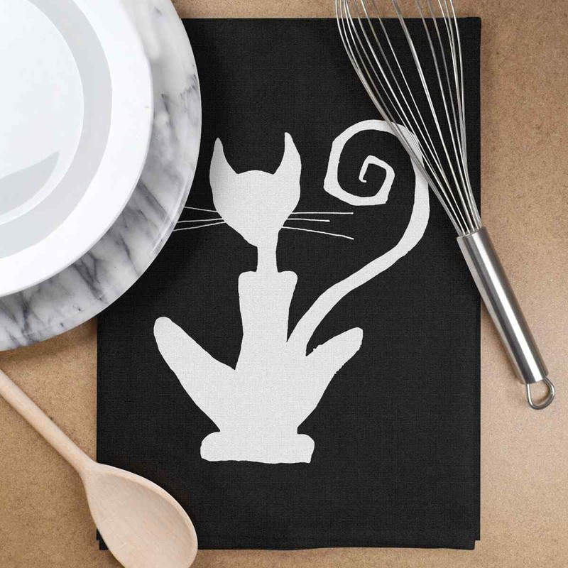 Azeeda 'Katzen-Silhouette' Schwarzes Baumwoll-Geschirrtuch (TW00039195)