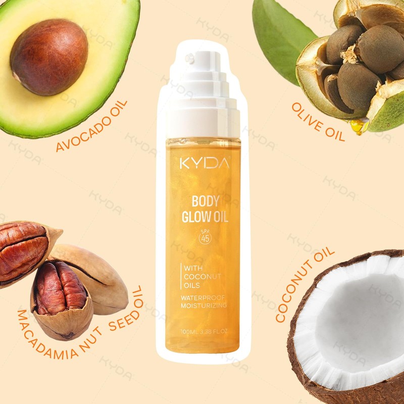 KYDA Body Glow Oil, SPF 45 Broad Spectrum, Sunscreen Body