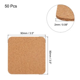 uxcell 50pcs Self Adhesive Cork Coasters 3.5"x 3.5"x 0.08" Cork Mats Cork Tiles Cork Backing Sheets Mini Wall Cork Board for Coasters and DIY Crafts, Square Rounded Corner