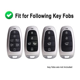 Key Fob Cover Case Fit for Hyundai Sonata Santa Fe Tucson Keyless Entry Remote Case Holder Zinc Alloy Key Protector Carbon Fiber Pattern (Silver)