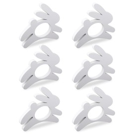 6pcs Easter Bunny Napkin Rings, Simple Wooden Rabbit Napkin Holders Button Buckle for Easter Dinner Decoration Spring Wedding Party Table Settings Decor(White)