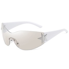 Eiuizah Y2k Sunglasses for Women Men Shield Wrap Around Fashion Sunglasses Trendy Oversized Frameless Sun Glasses (Solid white Frame Silver Lens)