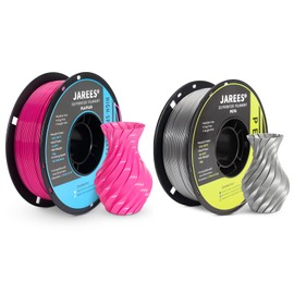 JAREES 3D Printer Filament 2kg, Pink Magenta PLA Plus and Silver PETG Metallic Filament Fit Most FDM 3D Printers, 1kg per Spool, Pack of 2