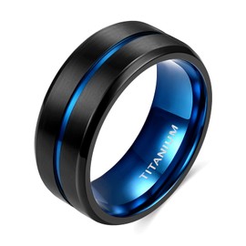 TIGRADE Titanium Ring 6mm 8mm Blue Centre Groove Wedding Band Comfort Fit Matte for Men Women (10MM, 14)