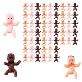 60 Pieces Mini Plastic Babies Baby, Shower Party Favor Supplies Ice Cube Game Party Decoretions Baby Full Moon Gifts Party Decoretions, Baby Bathing and Crafting (Dark Brown, Latin, Pink)