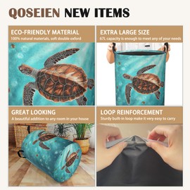 Sea Turtle Collapsible Laundry Baskets,Fish Laundry Hamper,Storage Basket with Handles for Bathroom Bedroom College Dormitory Living Room Nursery Organizer 16"x20"