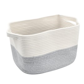 Chstarina Storage Basket, Braided Basket, Cotton Rope Storage Baskets, Braided Baskets, for Cupboard, Bedroom, Bathroom, Living Room, Changing Table Decorative with Handle, White & Light Grey
