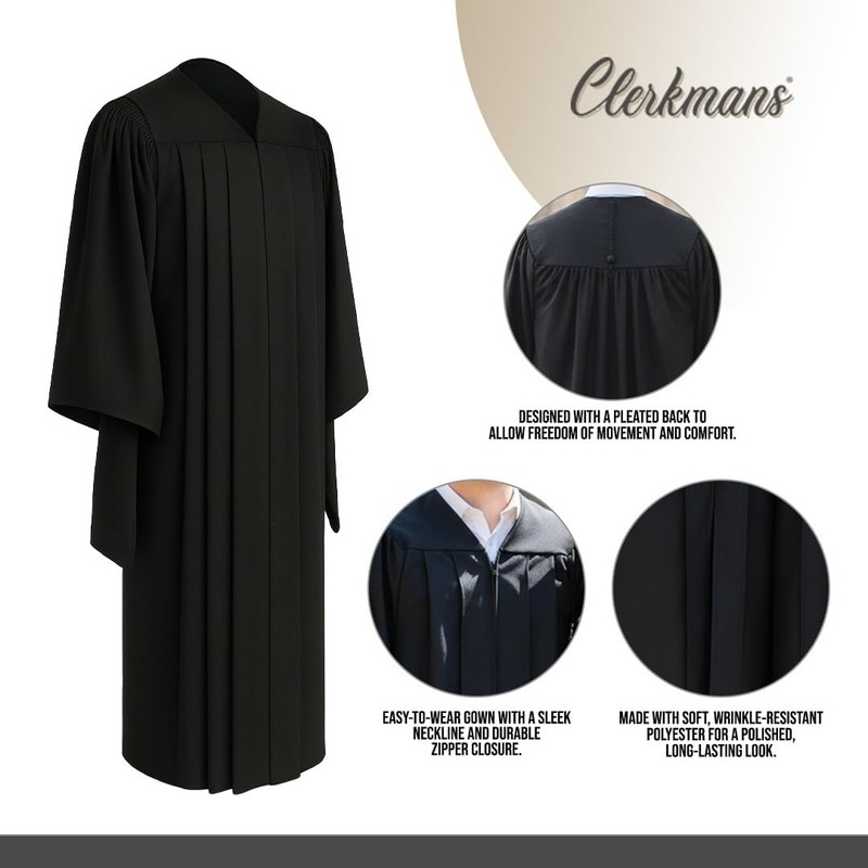 CLERKMANS Classic Master’s Degree Matte Graduation Gown – Deluxe Fluted