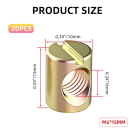 20 PCS M6 Slotted Cross Dowel Nut, Barrel Nuts Kit (M6x13mm) for Furniture, Bed, Crib & Chairs – Replacement Cross Dowel Nuts (M6x15mm)