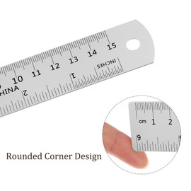 Kozelo 2Pcs Metric English Ruler - [15cm 6 Inch] Aluminum Measuring Metal Straight Ruler with Conversion Table for Office Manual Classroom Use, 28mm Wide