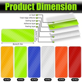 Reflective Stickers, 60 Pcs Night Warning Stickers, Outdoor Reflective Stickers for Vehicles, Cars, Motorcycles, Bicycles (6 Colors)