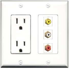 RiteAV - 15 Amp Power Outlet 1 Port RCA Red 1 Port RCA White 1 Port RCA Yellow Decorative Wall Plate