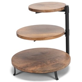 Demdaco Natural Brown 3-Tiered 12.5 x 13 Mango Wood and Iron Decorative Serving Stand