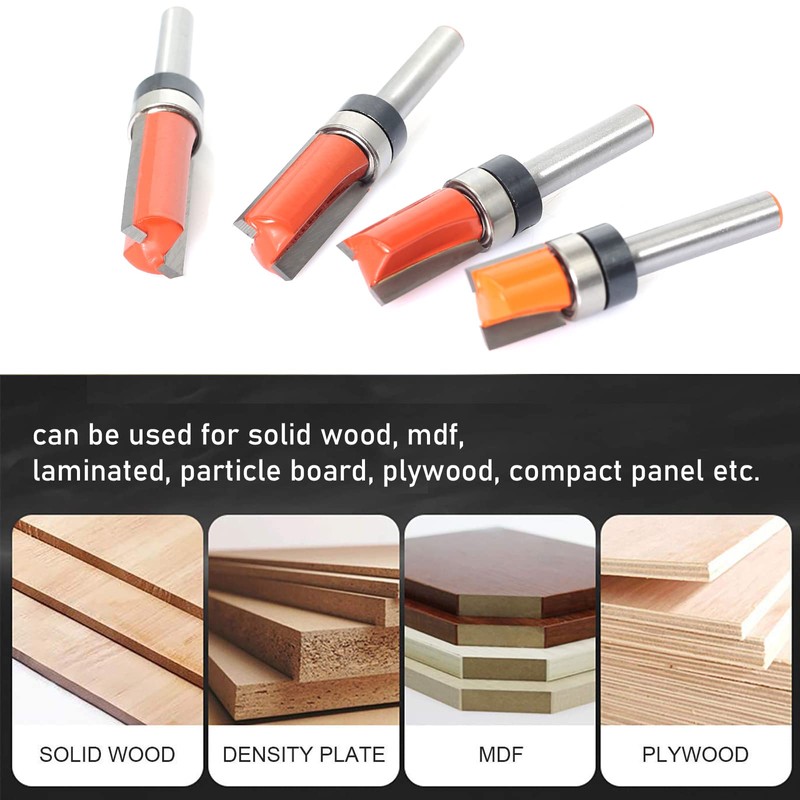 Sinoprotools 4Pcs 1/4 Inch Shank Flush Trim Pattern Router Bit