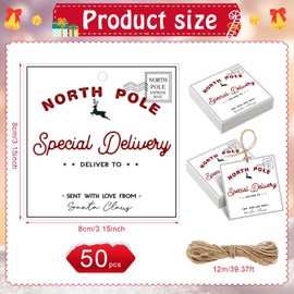 AmazingSpark 50 Pcs North Pole Christmas Gift Tags from Santa Christmas Gift Wrapping Tags with Pre-Punched Hole and Hemp Rope for Xmas Presents Wrapping Events Holiday Celebrations Decorations