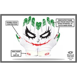 Joker Jester Football Receiver Gloves - Pro Grip Sticky Palms Elite Football Gloves Youth Adult Men Kids Boys Small Medium Large XL XXL Tacky White Jester (Adult - Medium)