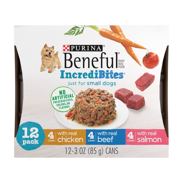 Purina Beneful Small Breed Wet Dog Food Variety Pack, IncrediBites With Real Beef, Chicken or Salmon - (12) 3 oz. Cans