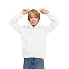 Haloumoning Baby Toddler Kid Boy Hooded Sweatshirts Fleece Hoodies Ear Hoodie Pullover Clothes with Pocket 1-8 Years White