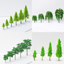 Cayway Pack of 34 Model Building Trees, Mixed Trees, Model Building, 3 ~ 15.5 cm, Mixed Green Model Trees, Train Trees, Plastic Model Trees for DIY Landscape, Garden Decoration, Model Landscape