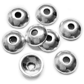Heather's cf Silver Tone Tiny Bead Caps Findings (Fit 8mm 10mm Round Beads) for Jewelry Making (Smooth Silver)