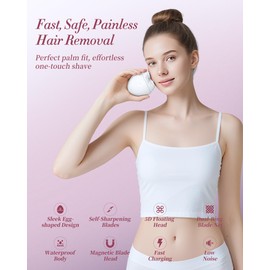 Electric Razors for Women - Magnetic 5D Floating Painless Shaver, Cordless Rechargeable Hair Remover, IPX6 Waterproof Wet Dry Shaving for Legs, Bikini, Face, Underarm, Arm (White, Matte)