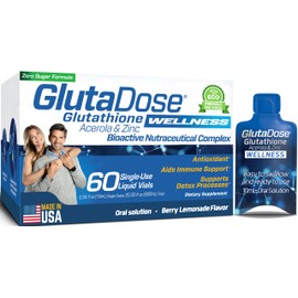 Liquid Glutathione Supplement, Lemon Berry Flavored Acerola Energy Booster w/Zinc, Daily Vitamins & Minerals, Zero Sugar Formulation, Everyday Auto-Immune Support for Adults, 0.34 fl oz, Pack of 60