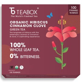Teabox Organic Hibiscus Cinnamon Clove Green Tea Bags 100 pcs | 100% Natural Hibiscus, Cinnamon & Clove