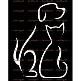Dog & Cat Line Art Silhouette-Car