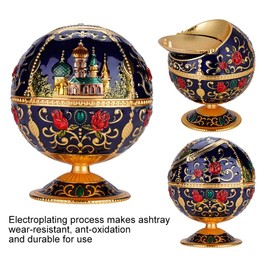 Metal Ashtray Ball WearResistant Mini Windproof Ashtray with Lid Round Ball Ashtray Electroplating Process Metal Ashtray Ball for Home Office Decoration(Royal Blue Castle)