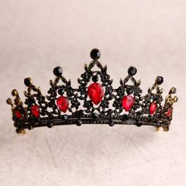 Lurrose Vintage Black Tiara and Crown Headband Rhinestone Princess Tiara Classical Queen Crowns Wedding Headpiece for Girls Woman (Red)