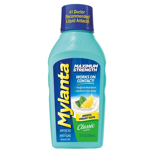 Mylanta Antacid and Gas Relief, Maximum Strength Formula, Classic Flavor, 12 Fluid Ounce