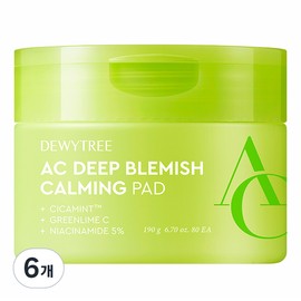 Dewytree AC Deep Blemish Soothing Pads 190g, 80 pads, 6 packs / 듀이트리 에이씨 딥 흔적 진정 잡티 패드 190g, 80개입, 6개