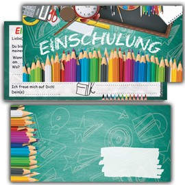 Kartenversand24 Invitation for First Day of School with Envelope, Invitation Cards for the First Day of School, Set of 12, Invitations for Children, Back to School, Boys, Girls, School Cone, Sugar