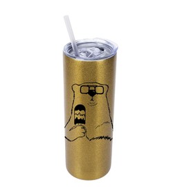 Elanze Designs Polar Bear with Ice Cream 20 Ounce Double-Walled Stainless Steel Insulated Slim Travel Tumbler with Lid and Straw, Vegas Gold