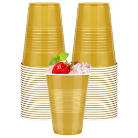 WYTAOHZL 50 Pack Gold Plastic Cups 16 OZ Gold Disposable Cups for Party Drinking Cups Disposable Cups for Wedding Parties Picnic BBQ
