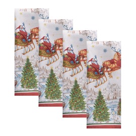 Elrene Home Fashions Santa’s Snowy Sleighride Cloth Christmas, 17"x17" (Napkins), Multi