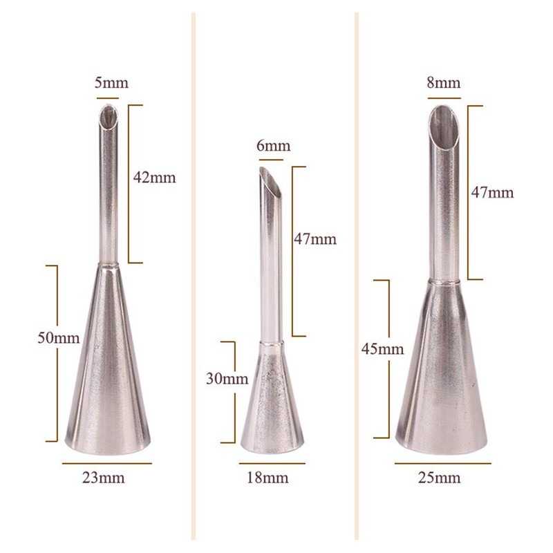 Kingsie 3 Piece Shoe Cream Puffs Tips Stainless Steel Piping