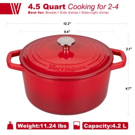 VORRINGARD Enameled Cast Iron Dutch Oven Pot with Lid, for Bread Baking, Round Bread Oven- include Sourdough Bread Baking Supplies Set, 4.5QT, Red