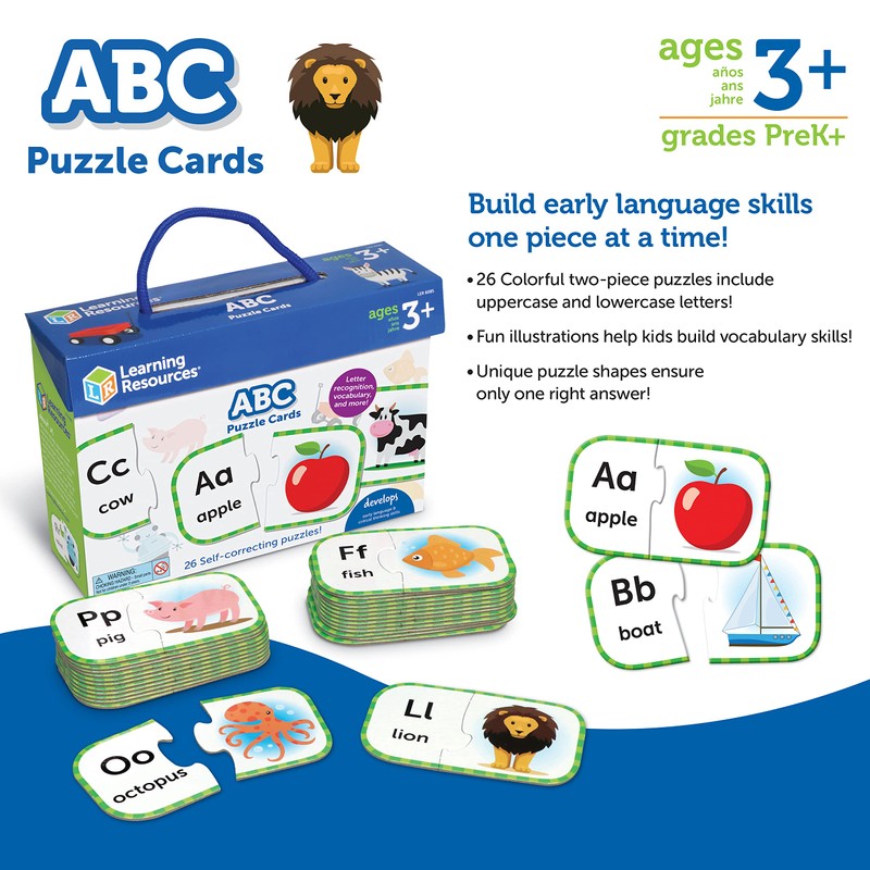Learning Resources ABC Puzzle Cards, Kindergarten Readiness, Self Correcting Puzzles,