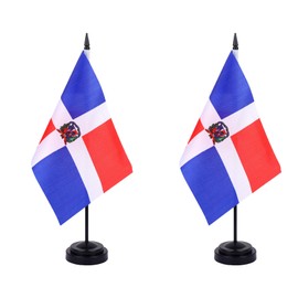 JBSJBS Dominican Republic Desk Flag 12" Solid Pole Deluxe Set Dominican Republic Flags Banner Mini Small Dominican Office Table Flags with Black Stand Base Desktop Decorations(2Pack)
