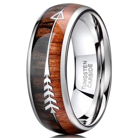 8mm Tungsten Wedding Ring for Men Koa Wood Arrows Inlay Vikings Hunting Ring Band Dome Comfort Fit Size 8