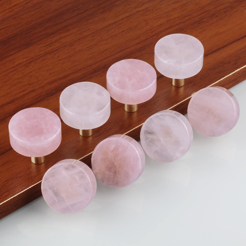 Nupuyai 2pcs Rose Quartz Round Crystal Stone Drawer Knobs Set,