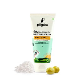 Pilgrim 2% Niacinamide Glow Sunscreen SPF 50 +++ for men and women with Spanish Squalane | Enhances Glow, Broad spectrum, Non-greasy | All skin types | 50 gm