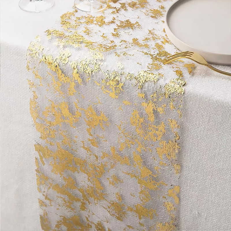 10Mx28cm Glitter Metallic Gold Table Runner,Gold Foil Table Cloth,Thin Mesh
