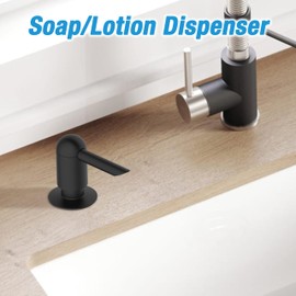 Dispensador de jabón integrado para fregadero de cocina, dispensador de jabón Countetop, cabezal de bomba ABS con botella grande de 18 onzas, negro mate